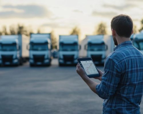 logistics-professional-checks-phone-front-trucks-distribution-center_1089666-8829